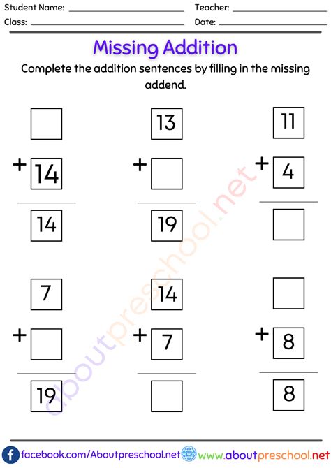 missing numbers addition worksheet|Missing Number Addition Within 20 Worksheet .